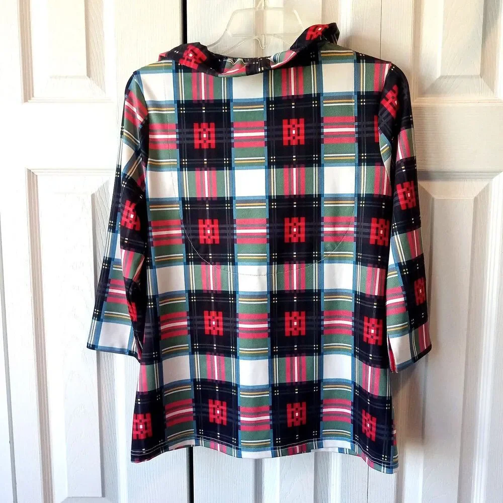 Gretchen Scott Size Small Ruffneck Top Plaidly Cooper - Picture 5 of 5